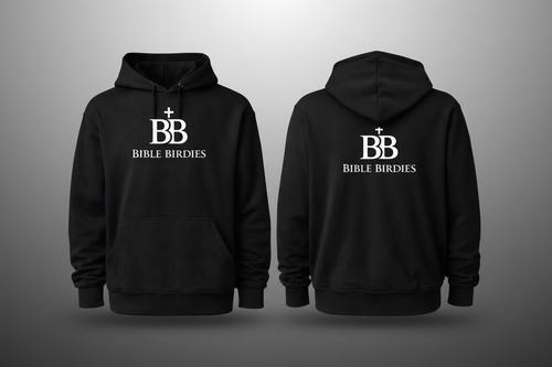 Black hoodie with 'Bible Birdies' logo on front and back